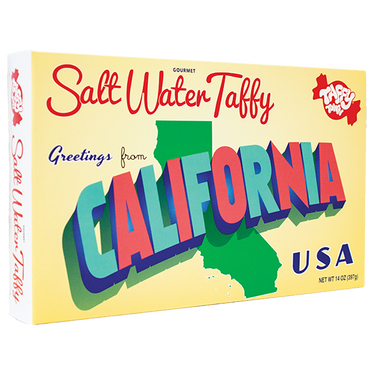 California Taffy Gift Box with 12 oz. of assorted Salt Water Taffy in a colorful West Coast souvenir design